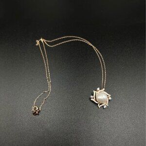 18inch Sterling Silver ( Italy )Pearl CZ Necklace Dainty Chain